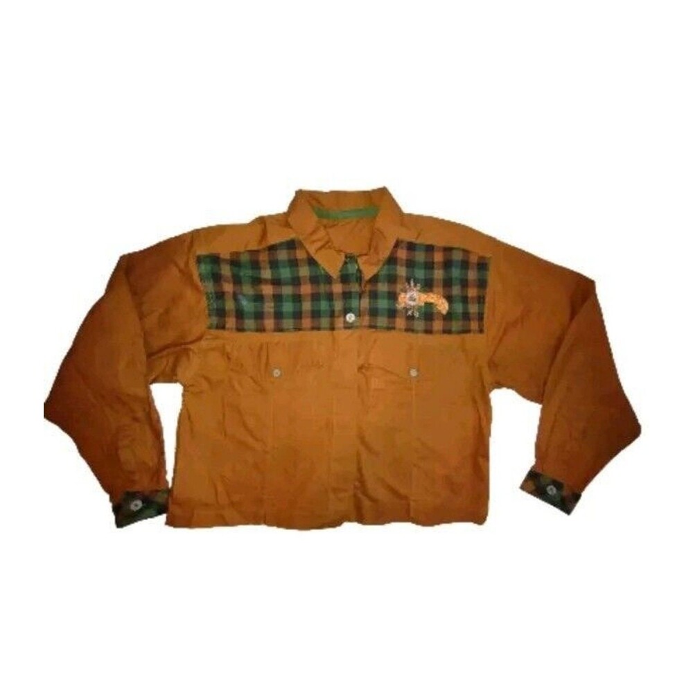 Sz M Plaid Long Sleeve Cropped Plaid Brown Top Shirt Oversized